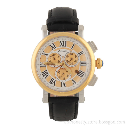 Men Mechanical Leather Strap Watch with Calendar Apt-M006